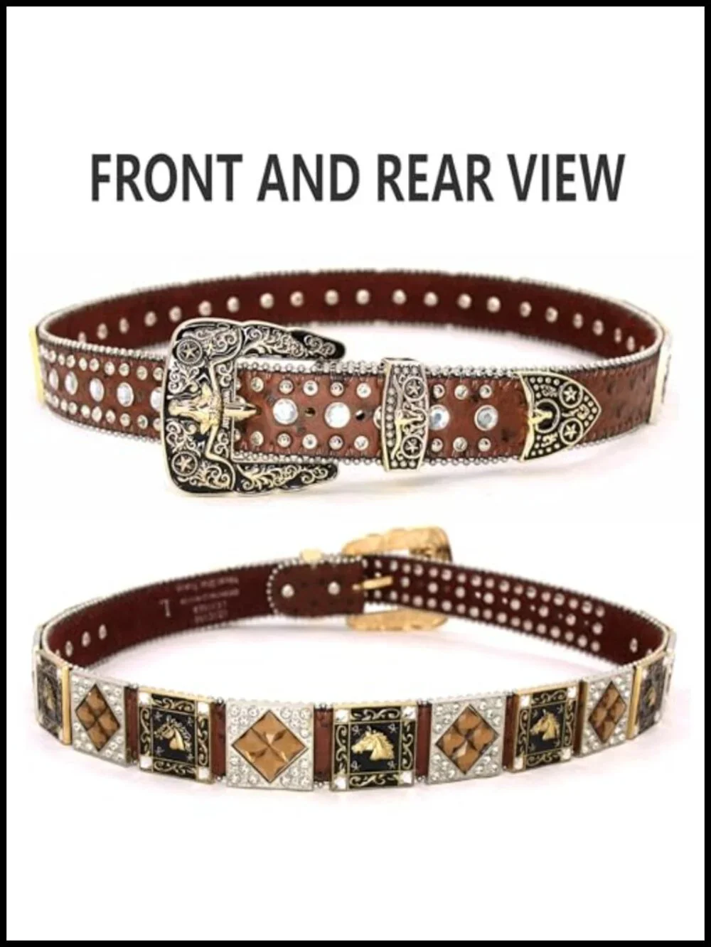 Genuine Leather Rhinestone Crystal Stud Western Belt